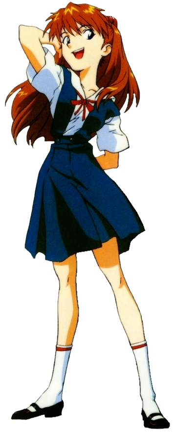 Asuka Langley Soryu from Neon Genesis Evangelion in a school uniform.